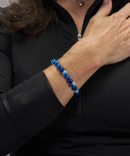 Cherry Tree Collection - Small, Medium, Large Sizes - Gemstone Beaded Bracelets For Women and Men - 8mm Round Beads - color: Lace Agate Blue, size: Medium