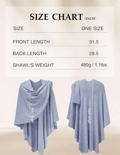 PULI Womens Large Cross Front Poncho Sweater Wrap Topper Knitted Elegant Shawls Cape for Fall Winter - color: 1-dusty Blue