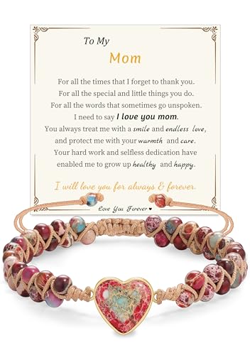 Gifts for Daughter Granddaughter, To My Mom Grandma Wife Girlfriend Sister Jasper Heart Bracelets Birthday Graduation Anniversary Christmas Stocking Stuffers Valentines Mothers Day Jewelry - style: 1.Gift To My Mom: Red Beads