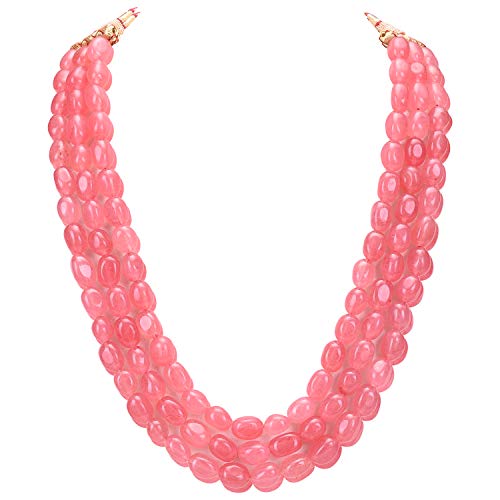 Ratnavali Jewels Quartz Multi Layer Strand Mala Beads Party Wear Necklace Jewelry Women RV3415 - color: Pink
