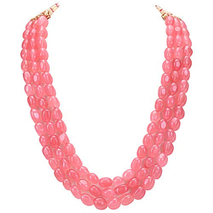 Ratnavali Jewels Quartz Multi Layer Strand Mala Beads Party Wear Necklace Jewelry Women RV3415 - color: Pink
