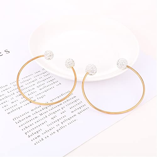 Women's Stainless Steel Minimalist Open Cuff Bracelet with Zirconia Ball, Silver/Gold - color: Gold-10mm ball
