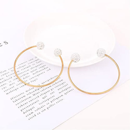 Women's Stainless Steel Minimalist Open Cuff Bracelet with Zirconia Ball, Silver/Gold - color: Gold-12mm ball