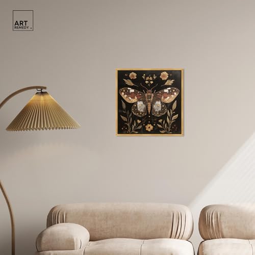 Moth and Moonflowers Canvas Folk Art Prints, Gold Frame, 20" x 20" - color: Gold Frame, size: 21"L x 21"W