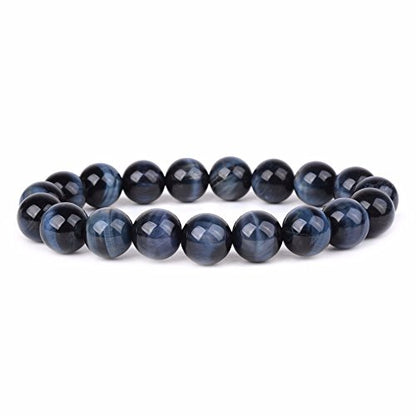 Justinstones Gem Semi Precious Gemstone 10mm Round Beads Stretch Bracelet 7 Inch Unisex - color: A Grade Blue Tiger Eye