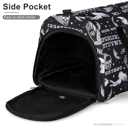 Skull Moon Sun Gothic Witch Board Seamless Black Large Capacity Portable Fitness Bag, Easy to Carry - color: skull moon sun Gothic Witch Board Seamless bl