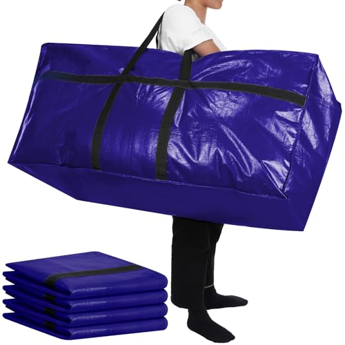 4 Pack 57 Gallon Extra Large Moving Bags XXL Heavy Duty Storage Bag with Strong Zipper Handle Jumbo Big Tote Box Foldable for College Dorm Travel Clothes Duffle Blanket Pillow(Navy Blue) - color: Navy Blue, size: 57 Gallon