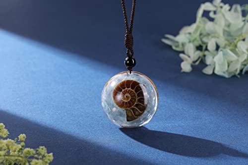 Jovivi 7 Chakra Gemstone Reki Healing Crystal Necklace Round Circle Shape Ammonite Fossil Resin Chip Stones Pendant Necklace for Women Men Life Tree Jewelry Christmas Gifts - color: Ammonite Fossil - Aquamarine
