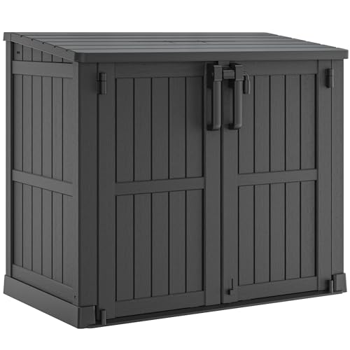 LHBcraft Waterproof Outdoor Storage Cabinet 36 Cu Ft, Portable Horizontal Resin Storage Shed for Backyards, Patios, Waterproof Outdoor Storage Box with Lockable Doors - color: Charcoal-Black, size: 30.1"×52.1"×44.3"