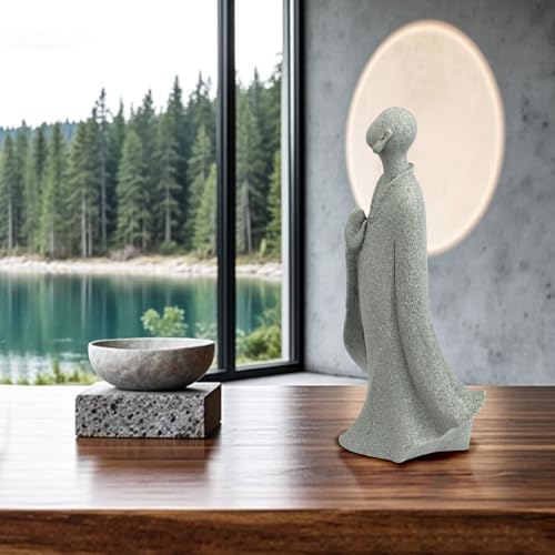 Meditation Faceless Monk Statue, Sandstone Buddha Monk Figure Decoration for Minimalism Space/Desktop Ornament