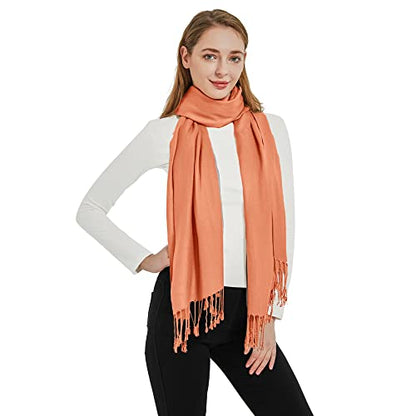 Soft Silky Pashmina Shawl Wraps Solid Colors Scarf for Wedding Evening Dresses - color: T-orange