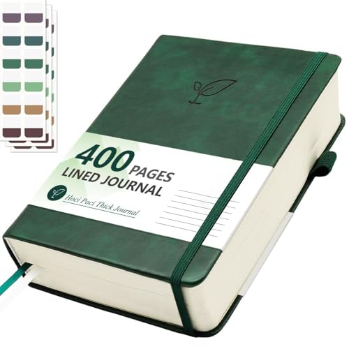 Lined Journal Notebook, 400 Pages Thick Journal for Writing, A5 Hardcover Leather Notebook with 100Gsm College Ruled Paper for Women Men Work Note taking, 5.8" x 8.4", Green