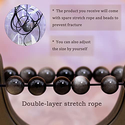 8mm Natural Gemstone Stretch Bracelet, Handmade Unisex Crystal Bracelets for Meditation, Yoga, Spiritual Healing & Positive Energy - color: Silvery Obsidian