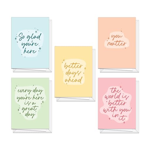 Mental Health Quote Encouraging Cards / 10 Positivity Note Cards With White Envelopes / 5" x 7" Colorful Pastel Encouragement Greeting Card Set / 5 Everyday Motivational Designs / Made In The USA - color: Pastel Mental Health Quotes