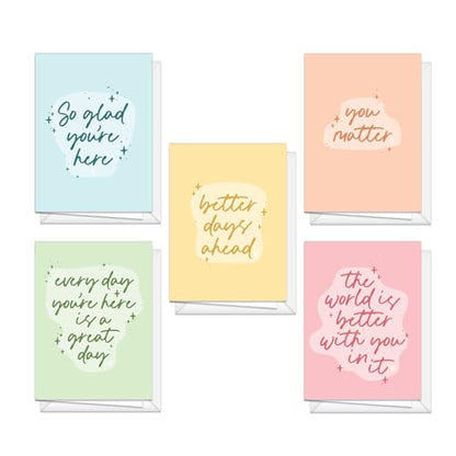 Mental Health Quote Encouraging Cards / 10 Positivity Note Cards With White Envelopes / 5" x 7" Colorful Pastel Encouragement Greeting Card Set / 5 Everyday Motivational Designs / Made In The USA - color: Pastel Mental Health Quotes