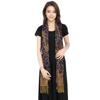 MUQU Women Pashmina Shawls and Wraps Scarf Soft Silky Reversible Paisley Scarves Shawl for Women - color: Navy Blue-a