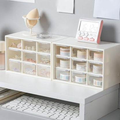 Cabilock 2pcs Clear Storage Drawer Organizer Multifunctional Sundries Storage Box for Jewelry Makeup and Crafts Stackable Design for Bathroom Office and Bedroom Use
