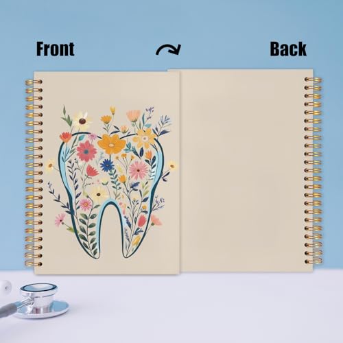WUCHJ Dentist Gifts Notebook Journal, Dental Assistant Office Gifts for Women, Brown Floral Tooth Dental Spiral Notebook Journal for Note Taking, Dentist Office Supplies, 5.5x8.3 Inch - color: Brown teeth flower