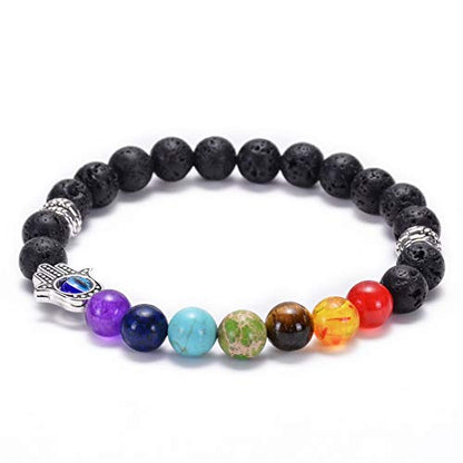 GelConnie Lava Rock Chakra Bracelet 7 Chakra 8mm Natural Stone Healing Bracelet Stress Relief Yoga Beads Anxiety Bracelet Aromatherapy Essential Oil Diffuser Bracelet Bangle - color: B-Evil Eye