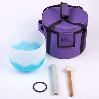 Leize Blue Lotus Design Quartz Crystal Singing Bowl G Note Throat Chakra Blue 10" with Heavy Duty Carrying Case Suede Striker - color: lotus design, size: 10" G Note