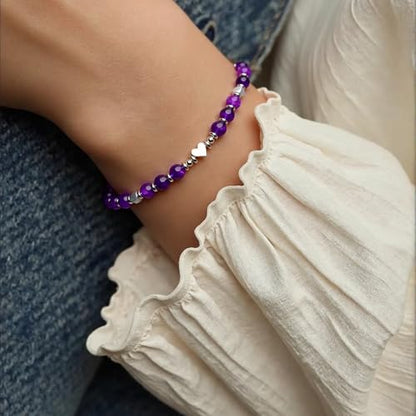 Birthday Bracelet: 6mm Natural Stone Healing Bracelet Inspirational Self-Care Gifts for Women, Mom, Daughter, Wife, Coworkers, Friend, Bestie, Granddaughter - color: Purple
