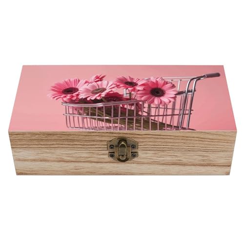 Storage Box Wooden Keepsake Box With Lid Gift Decorative Boxes Wood Keepsake Chest Jewelry Flowers in Shopping Cart Storage Container for Organize Jewelry Keepsake Gift