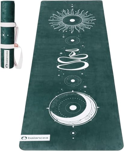Yoga Mat With Strap 5mm Non Slip Suede & TPE - Eco-Friendly Fitness & Exercise Mat for Home Gym, Pilates, Hot Yoga, and Meditation - Lightweight Durable 72 x 24 inch Workout Mat for Women, Men - color: Green