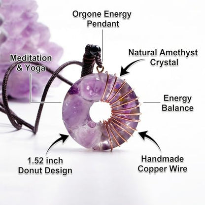 Day Day Up Green Aventurine Fluorite Crystal Necklace - 1.52" Donut Pendant Energy Necklace with Handmade Copper Wire Wrap - Heart Chakra Stone Jewelry for Meditation Good Luck Prosperity - color: 2