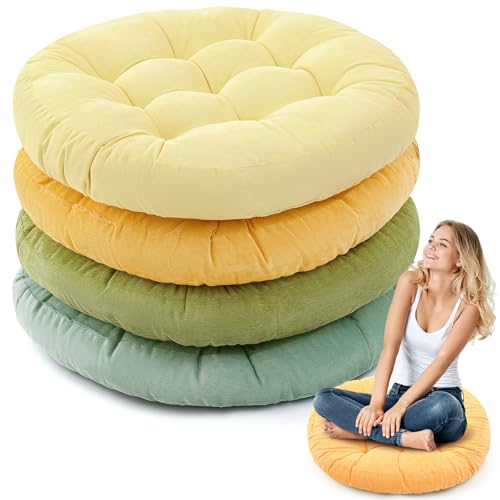 Jerify Floor Pillow Cushions Large Round Square Large Meditation Floor Pillow for Classroom Adult Meditation Picnic Party Seating Learning Daycare School(Round,Yellow-Green,4 Pcs) - color: Yellow-green, size: Round