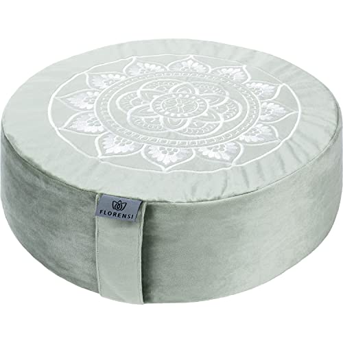 Florensi Meditation Cushion - Comfortable Floor Pillow - Traditional Tibetan Meditation Pillow with Beautiful Velvet Cover - Large Floor Cushion Seating for Adults - Premium Yoga Buckwheat Bolster - color: Sage Green