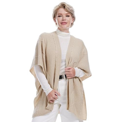 MissShorthair Knit Shawl Wraps for Women Boho Crochet Shawls Cape Open Front Cardigan - color: Beige 2