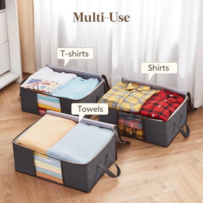 Lifewit 3 Pack 35L Clothes Storage Bins with Lids, Foldable Blanket Storage Bags with Zippers, Clear Window and Reinforced Handles, Closet and Organization for Clothing, Sweater, Comforter, Bedding - size: 35L