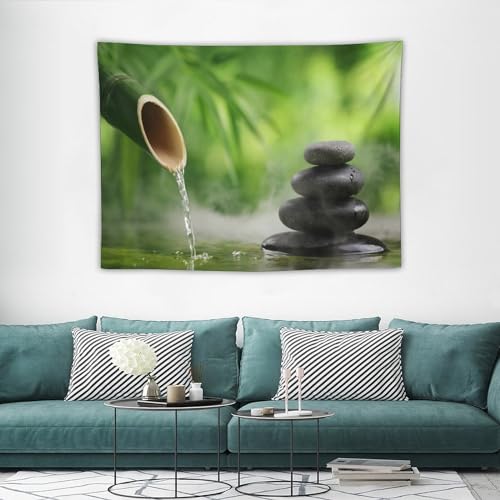 HZOHNAGO Zen Spa Tapestry Stone Bamboo Water Flow Pattern Printed Wall Tapestry Wall Hanging for Bedroom Living Room Dorm 40" W x 30" H - color: Zen Spa-1, size: 40"L x 30"W