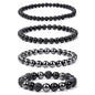 4pcs Beaded Bracelets for Women,Natural Healing Crystal Gemstones Bracelet,Anxiety Stress Relief Bracelet Handmade purple Jewelry Gifts for Women - color: Hematite&Black agate&Lava Rock