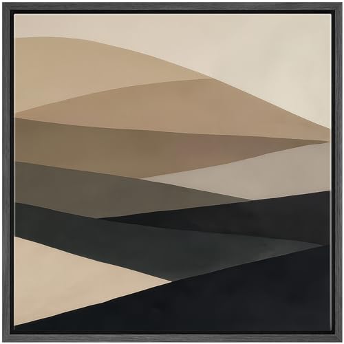 SIGNWIN Framed Canvas Print Wall Art Layered Earth-Tone Shapes Neutral Geometric Landscape Illustration Modern Art Decorative Minimal Calm/Zen for Living Room, Bedroom, Office - 16"x16" Black - color: B22-2508-edw06, size: 16"L x 16"W
