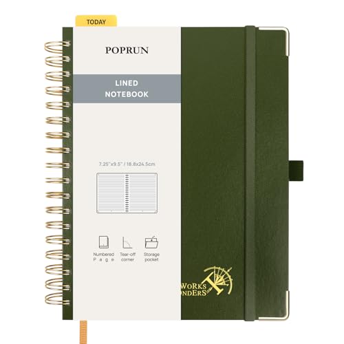 POPRUN Lined Spiral Journal Notebook for Women & Men, B5-7.25 x 9.5in, 220 Pages, 120 GSM College Ruled Notebooks, Hardcover Journals for Work, School, Note Taking Writing, Journaling, Olive - color: Olive, size: 7.25 x 9.5 inches