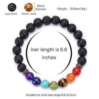 GelConnie Lava Rock Chakra Bracelet 7 Chakra 8mm Natural Stone Healing Bracelet Stress Relief Yoga Beads Anxiety Bracelet Aromatherapy Essential Oil Diffuser Bracelet Bangle - color: BC-Tiger Eye&Lava Rock