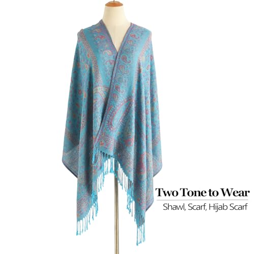 Paisley Pashmina Rave Shawl Scarf-Women's Reversible Ethnic Jacquard Pashmina Wraps for Travel - color: C#.blue