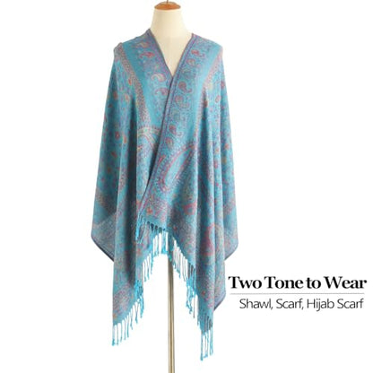 Paisley Pashmina Rave Shawl Scarf-Women's Reversible Ethnic Jacquard Pashmina Wraps for Travel - color: C#.blue