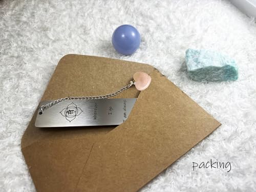 Pretty Bookmark for Women with Pink Crystal Heart Calm Your Mind for Stress and Anxiety Relief Meditation Gift for Women Yogis Friend - color: Love