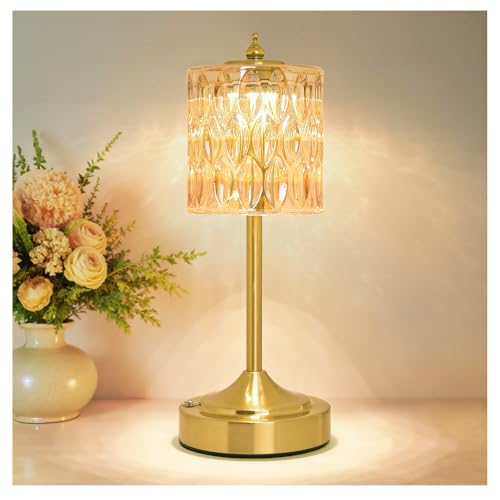 Cordless Crystal Table Lamp, 5200mAh Rechargeable Battery, 3 Color Dimmable Touch Control, Portable Vintage Gold Desk Lamp for Bedroom, Nightstand, Living Room, Home Decor (Amber-2) - color: Amber-1