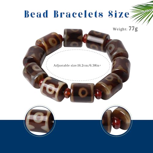 Tibetan Dzi Beads Bracelet Mala Beads Luxury Jewelry Agate Elastic Bracelet Amulet Bangle Attract Good Luck for Women and Men Friend Mother's Day Valentine's Day Christmas Birthdays Gift