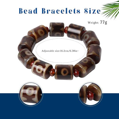 Tibetan Dzi Beads Bracelet Mala Beads Luxury Jewelry Agate Elastic Bracelet Amulet Bangle Attract Good Luck for Women and Men Friend Mother's Day Valentine's Day Christmas Birthdays Gift