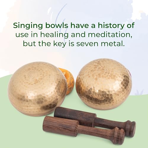 Tibetan Singing Bowl Set - Authentic Cuencos Tibetanos for Sound Healing, Meditation & Chakra Balancing - Includes Cushion, Mallet-Unique Spiritual Gifts for Women and Men (2 Chakra Set) - color: 2 Chakra Set