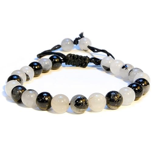 ANAYA AGATE Energy Protection Crystal Handmade Adjustable Bead Bracelet Perfect for Men, Women’s Christmas Gift - Gemstone Healing Stretch Bracelet Pulsera Para Hombre Mujer Stocking Stuffer - color: Black Rutilated Quartz