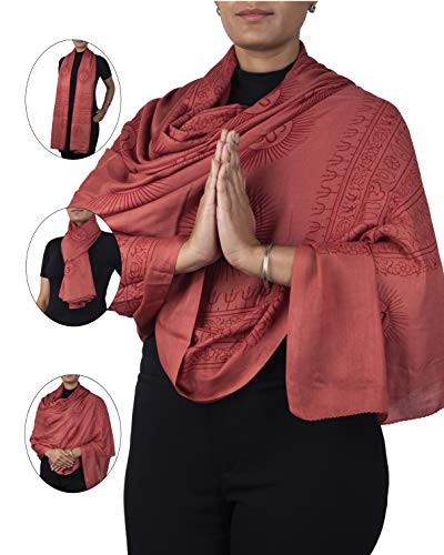 Yoga Scarf Meditation Shawl Large Wrap Hindu Prayer Stole OM print - color: Red