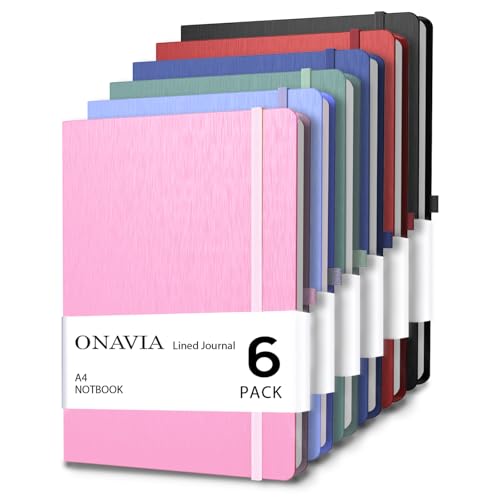 ONAVIA A4 Lined Journal Notebook, 8mm Ruled Notepad, Journaling for Writing, Work, School, Travel and Note Taking, Hardcover 160 Pages (80 Sheets) 8.27 x 11.6 inches Multicolored | Assorted color notebooks with 160 pages each, ideal for work, school, jour
