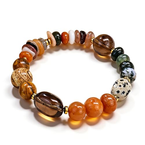 Boho Colorful Beaded Bracelets for Women, Handmade Stretchy Gemstone Bead Bracelet, Summer Women Beach Stackable Bead Bracelets Natural Healing Crystals Relax Stone Bracelets Unique Gifts for Mother - color: Multi