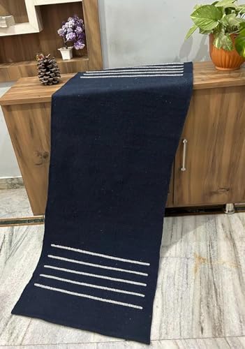 Generic Handcrafted Hand Woven Natural Organic Cotton Mat Blue Stylish Modern Carpet for Adults & Seniors Meditation Yoga Fitness and Prayer Use