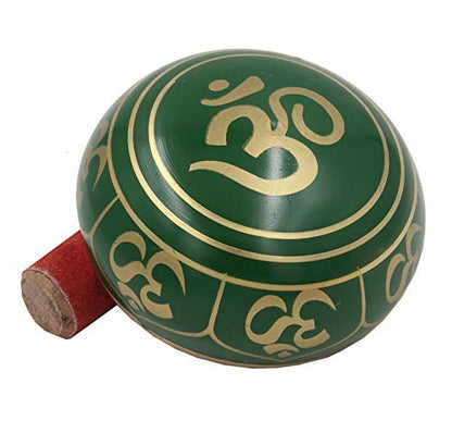 DharmaObjects Relaxing Yoga Meditation Om Peace Singing Bowl/Silk Cushion/Rosewood Mallet Set (Medium, Green) - color: Green, size: Medium